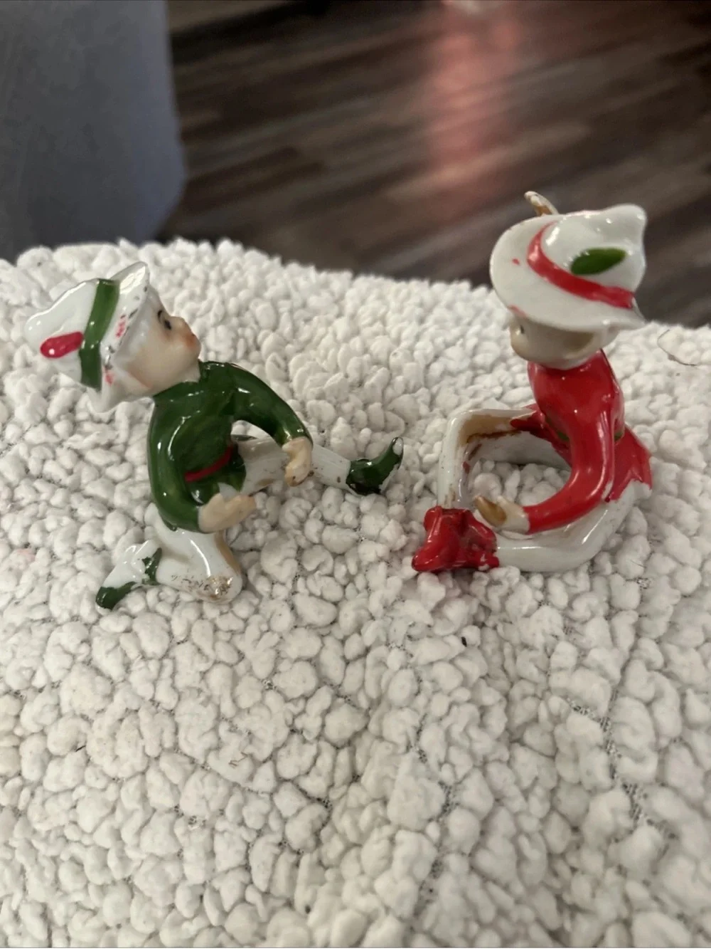 Vintage Set Of 2 Pixies Elves With Hats Candle Huggers Japan